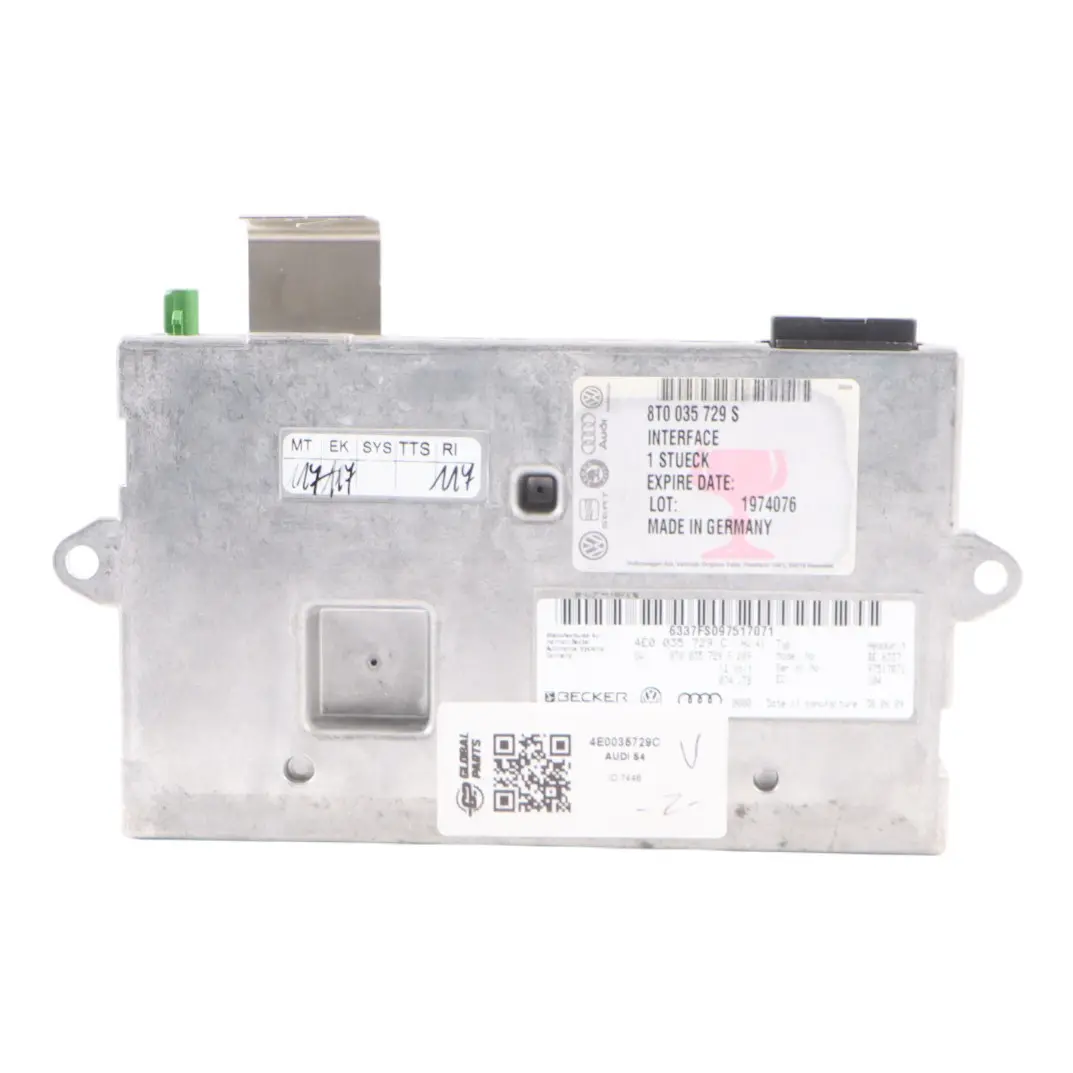 Bluetooth Interface MMI Multimedia Control Module ECU Unit to Audi S4 B8 with Part number 4E0035729C Audi S4 B8 Bluetooth Interface MMI Multimedia Control Module ECU Unit - SKU 4E0035729C - Part number 4E0035729C