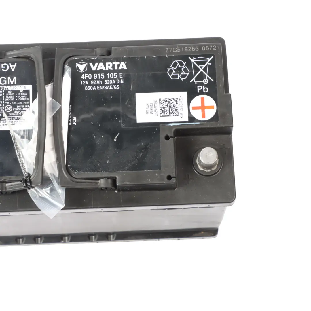 Varta Car Battery Accumulator AGM 92Ah 850A to Audi Volkswagen with Part number 4F0915105E Audi Volkswagen Varta Car Battery Accumulator AGM 92Ah 850A - SKU 4F0915105E - Part number 4F0915105E
