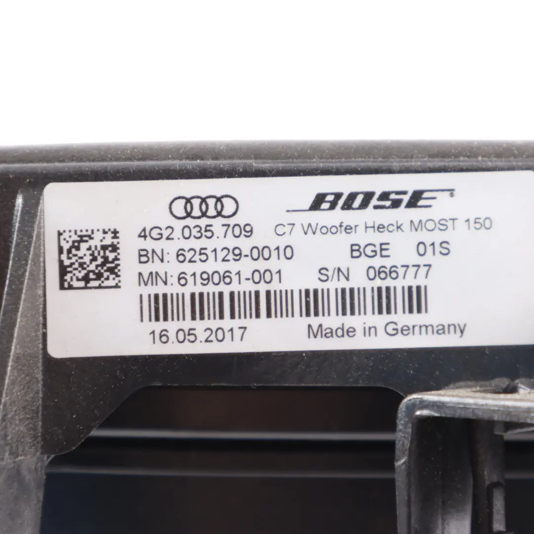 Bose Subwoofer Speaker Low Tone Rear Central to Audi A6 C7 with Part number 4G2035709 Audi A6 C7 Bose Subwoofer Speaker Low Tone Rear Central - SKU 4G2035709 - Part number 4G2035709