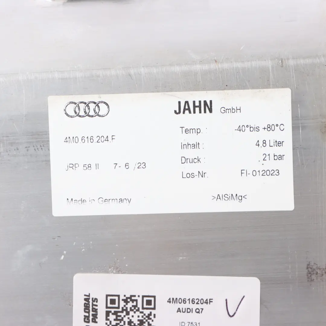 Audi Q7 4M Acumulador Presión Depósito Suspensión Neumática Derecho - SKU 4M0616204F - Número de pieza 4M0616204F
