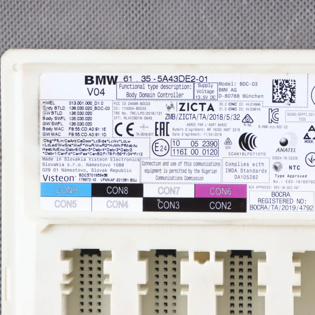 Body Domain Controller BDC Control Unit Module ECU to BMW F40 with Part number 5A43DE2 BMW F40 Body Domain Controller BDC Control Unit Module ECU - SKU 5A43DE2 - Part number 5A43DE2