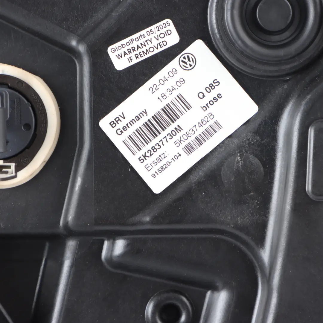 VW Golf Mk5 Front Door Window Lifter Regulator Mechanism Right O/S - SKU 5K0837462B - Part number 5K0837462B