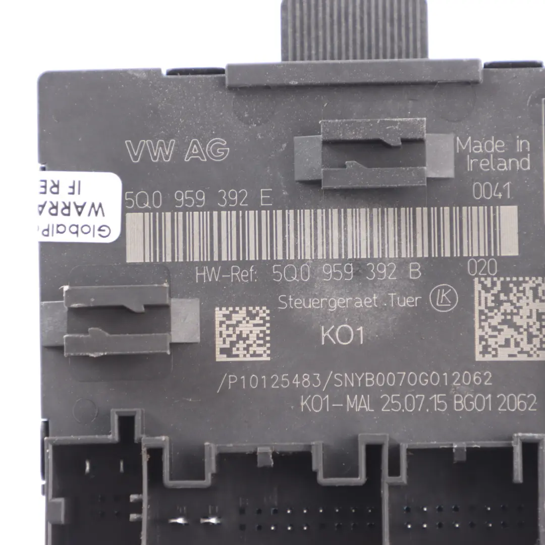 Front Door Module Unit ECU Left N/S Passenger Side to Audi A3 8V with Part number 5Q0959392E Audi A3 8V Front Door Module Unit ECU Left N/S Passenger Side - SKU 5Q0959392E - Part number 5Q0959392E