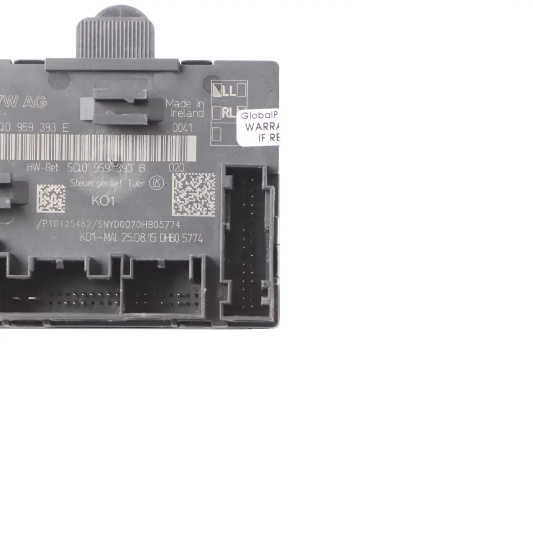 Door Control Unit Module Front Right O/S Door Unit to Audi A3 S3 8V with Part number 5Q0959393E Audi A3 S3 8V Door Control Unit Module Front Right O/S Door Unit - SKU 5Q0959393E - Part number 5Q0959393E