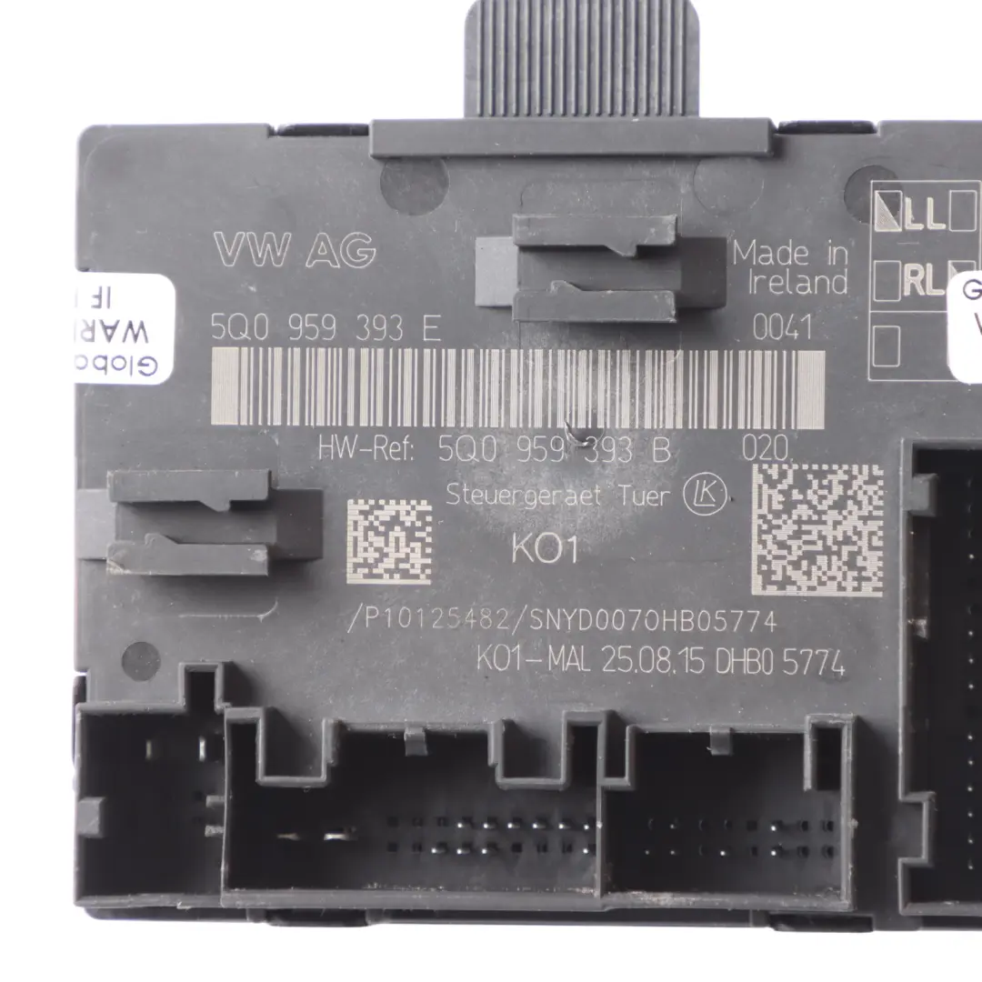 Door Control Unit Module Front Right O/S Door Unit to Audi A3 S3 8V with Part number 5Q0959393E Audi A3 S3 8V Door Control Unit Module Front Right O/S Door Unit - SKU 5Q0959393E - Part number 5Q0959393E