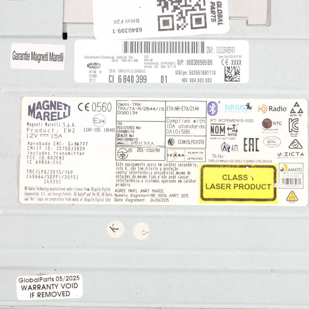  Unità Principale BMW F20 F21 F22 F30 F31 Radio CD Navigazione GPS - SKU 6840399-1 - Numero di parte 6840399