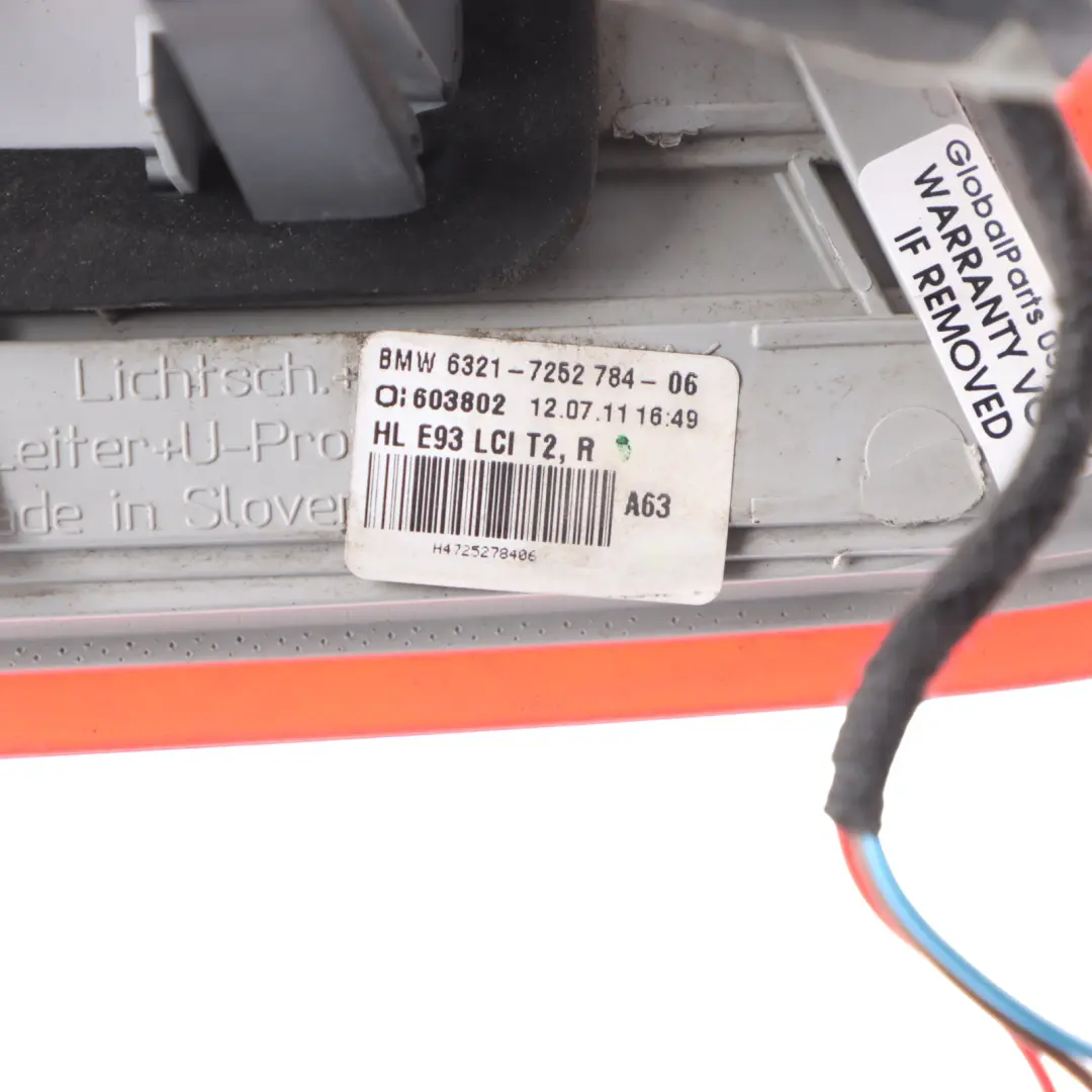 Luz Trasera Derecha Tapa Maletero Maletero Portón Trasero para BMW E93 LCI con número de pieza 7252784 BMW E93 LCI Luz Trasera Derecha Tapa Maletero Maletero Portón Trasero - SKU 7252784-1 - Número de pieza 7252784