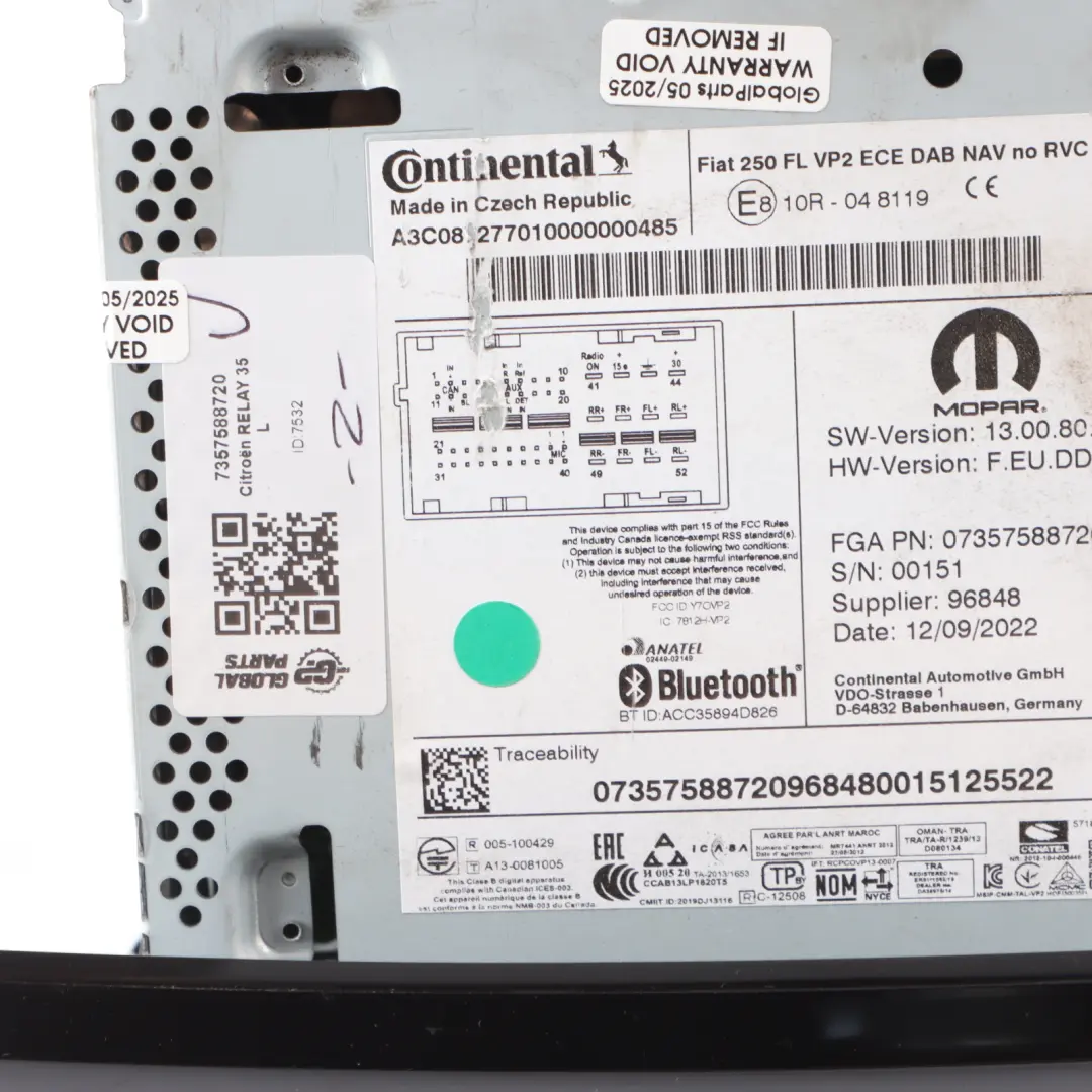 Citroen Relay III Stereo Radio Head Unit to with Part number 7357588720 Citroen Relay III Stereo Radio Head Unit - SKU 7357588720 - Part number 7357588720