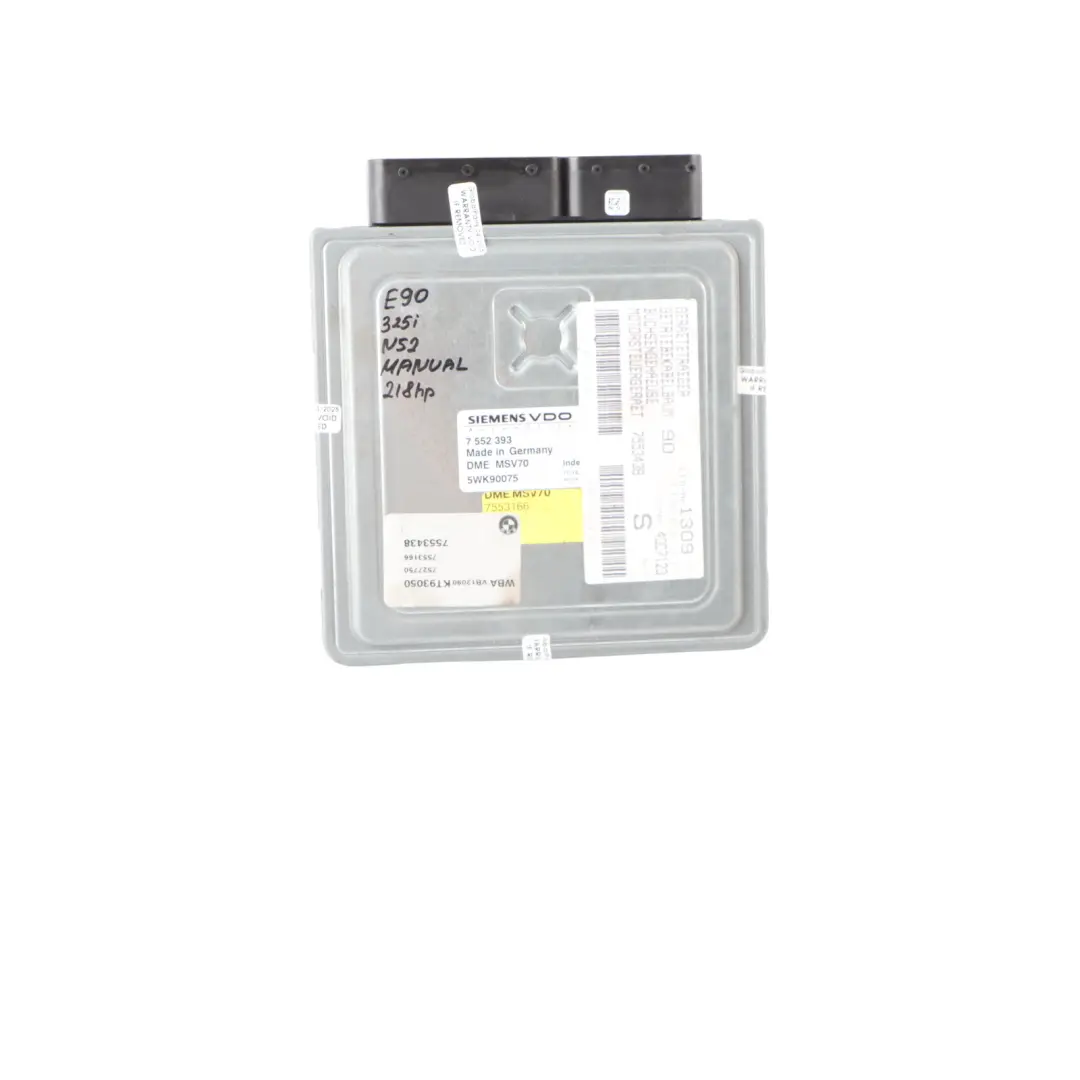 N52 325i 525i Engine ECU Kit DME CAS2 + Key Manual to BMW E60 E90 E91 with Part number 7552393 BMW E60 E90 E91 N52 325i 525i Engine ECU Kit DME CAS2 + Key Manual - SKU 7552393-2 - Part number 7552393