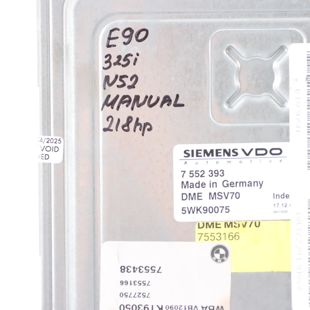 N52 325i 525i Engine ECU Kit DME CAS2 + Key Manual to BMW E60 E90 E91 with Part number 7552393 BMW E60 E90 E91 N52 325i 525i Engine ECU Kit DME CAS2 + Key Manual - SKU 7552393-2 - Part number 7552393
