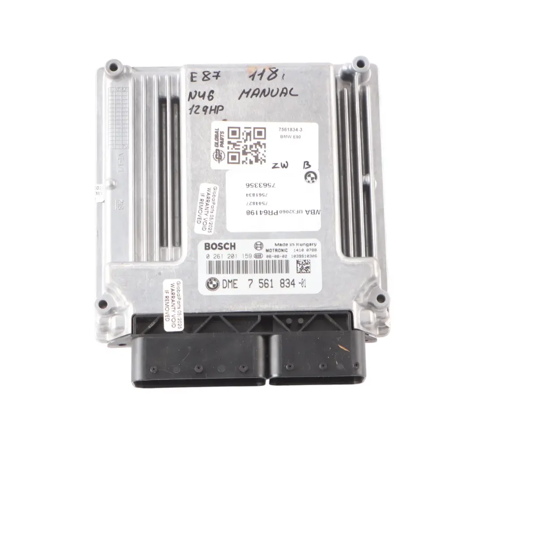 BMW E87 E90 N46 118I 318I 129 CV KIT ECU DME CAS2 + 2 Chiavi Manuale - SKU 7561834-3 - Numero di parte 7561834