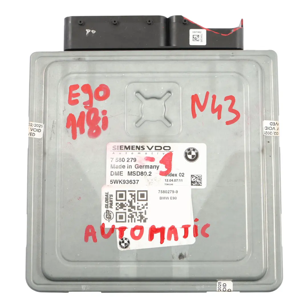 N43 Módulo Unidad Control Motor ECU DME Automático para BMW E87 E90 118i 318i con número de pieza 7580279 BMW E87 E90 118i 318i N43 Módulo Unidad Control Motor ECU DME Automático - SKU 7580279-9 - Número de pieza 7580279