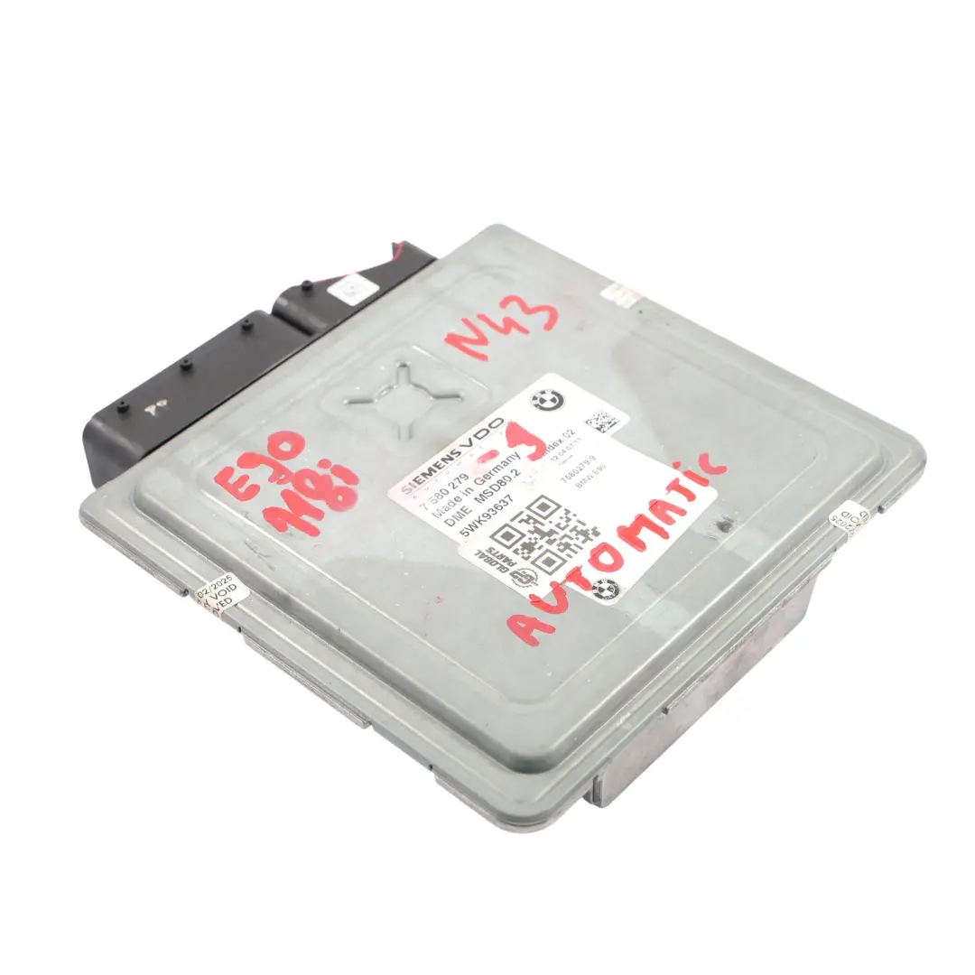 N43 Module de contrôle du moteur ECU DME Automatic pour BMW E87 E90 118i 318i à propos du numéro de pièce 7580279 BMW E87 E90 118i 318i N43 Module de contrôle du moteur ECU DME Automatic - SKU 7580279-9 - Numéro de pièce 7580279
