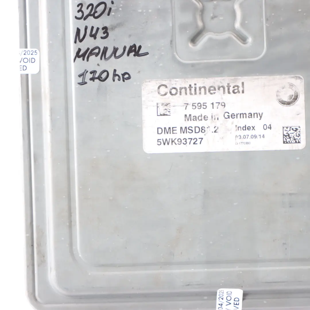 BMW E81 E87 LCI E90 N43 170HP Engine Control ECU Kit DME Manual - SKU 7595179-1 - Part number 7595179