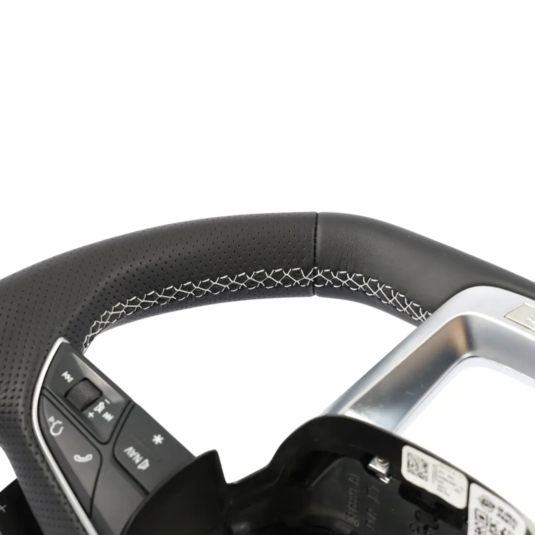 Audi Q5 FY S-Line Steering Wheel NEW Black Leather Flat Bottom White Threads - SKU 80A419091AE-1 - Part number 80A419091AE