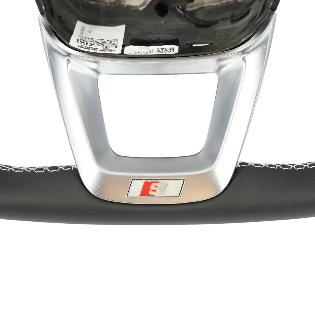 NUEVO Cuero Negro Fondo Plano Hilos Blancos para Volante Audi Q5 FY S-Line con número de pieza 80A419091AE Volante Audi Q5 FY S-Line NUEVO Cuero Negro Fondo Plano Hilos Blancos - SKU 80A419091AE-1 - Número de pieza 80A419091AE