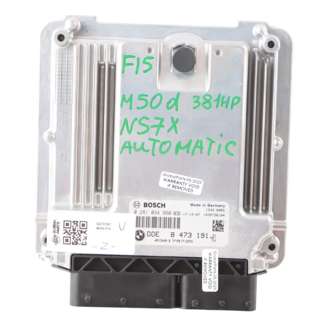 M50d N57X 381HP Engine Control Unit ECU DDE Automatic to BMW X5 F15 with Part number 8473191 BMW X5 F15 M50d N57X 381HP Engine Control Unit ECU DDE Automatic - SKU 8473191 - Part number 8473191
