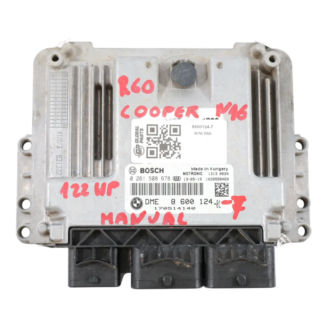 122HP Unità Controllo Motore ECU DME Manuale per Mini Cooper R56 LCI R60 N16 con numero di parte 8600124 Mini Cooper R56 LCI R60 N16 122HP Unità Controllo Motore ECU DME Manuale - SKU 8600124-7 - Numero di parte 8600124