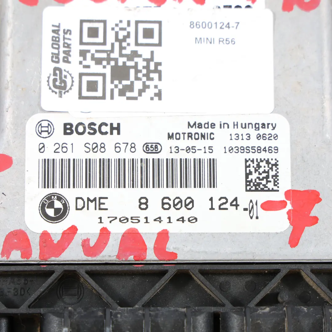 122HP Unité Contrôle Moteur ECU DME Manuel pour Mini Cooper R56 LCI R60 N16 à propos du numéro de pièce 8600124 Mini Cooper R56 LCI R60 N16 122HP Unité Contrôle Moteur ECU DME Manuel - SKU 8600124-7 - Numéro de pièce 8600124