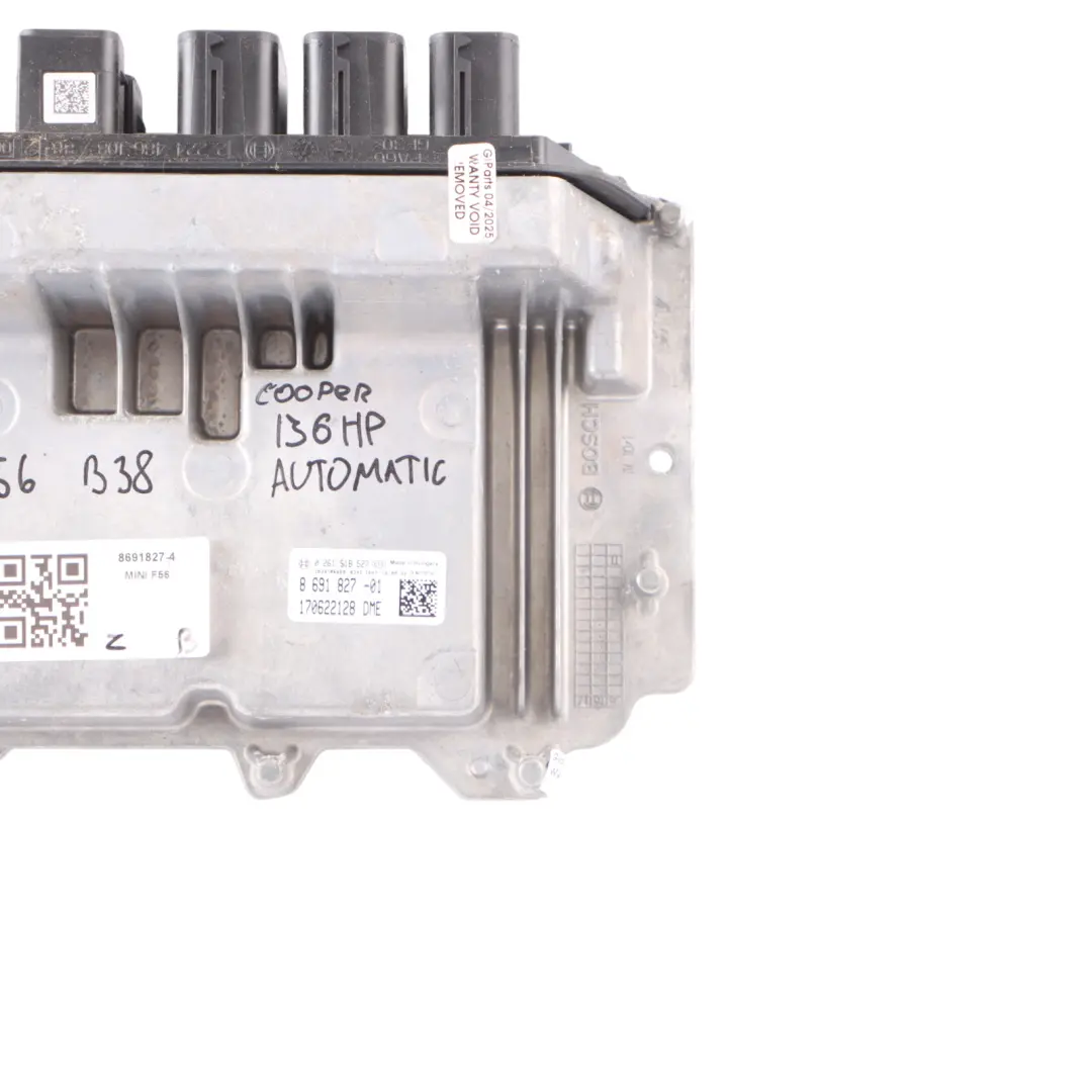 B38 136HP Petrol Engine Control Unit ECU DME 8691827 Automatic to Mini Cooper F56 with Part number 8655106 Mini Cooper F56 B38 136HP Petrol Engine Control Unit ECU DME 8691827 Automatic - SKU 8691827-4 - Part number 8655106