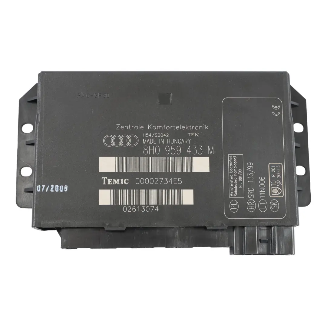 Module De Contrôle De Confort De Carrosserie BCM Unité ECU pour Audi A4 B7 à propos du numéro de pièce 8H0959433M Audi A4 B7 Module De Contrôle De Confort De Carrosserie BCM Unité ECU - SKU 8H0959433M - Numéro de pièce 8H0959433M