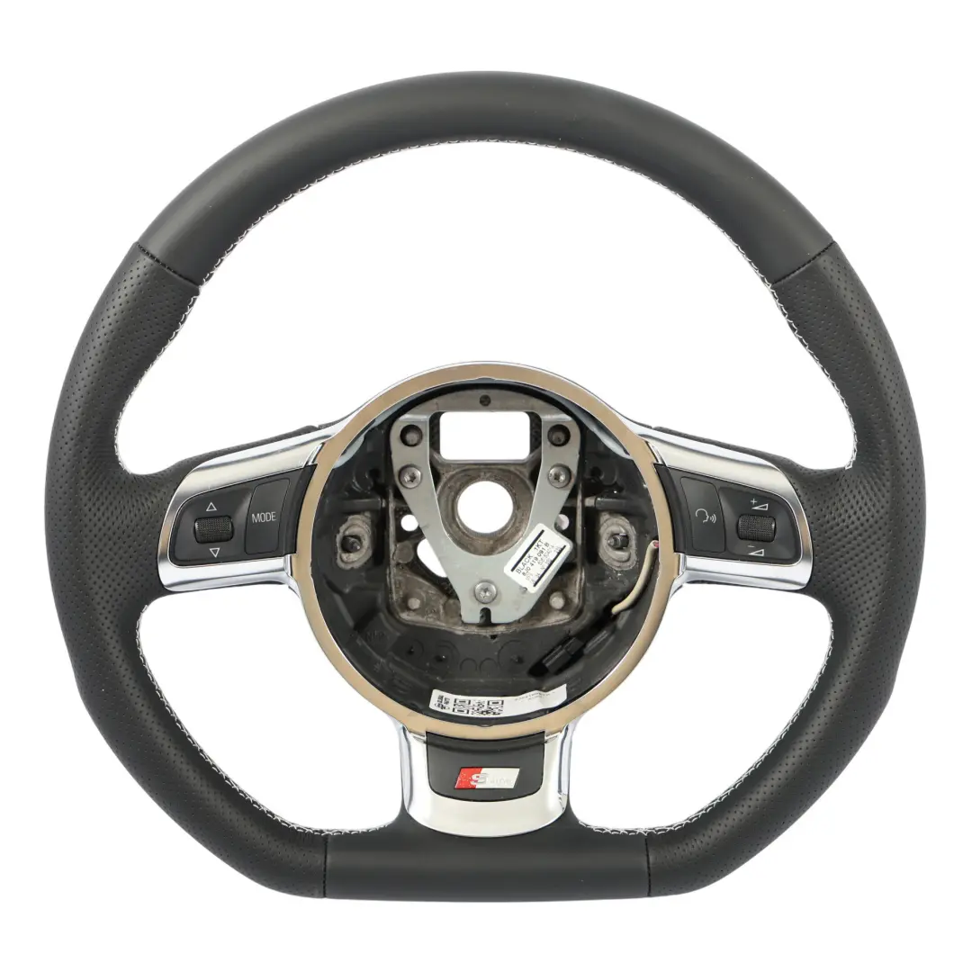 NUEVO Cuero Negro Fondo Plano Rosca Blanca para Audi TT 8J Volante con número de pieza 8J0419091B Audi TT 8J Volante NUEVO Cuero Negro Fondo Plano Rosca Blanca - SKU 8J0419091B-1 - Número de pieza 8J0419091B