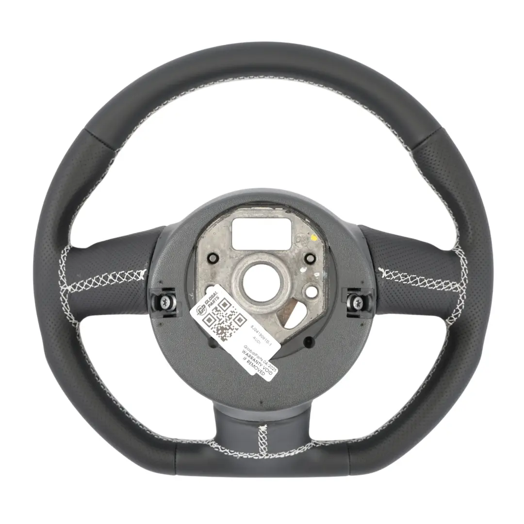 Audi TT 8J Steering Wheel NEW Black Leather Flat Bottom White Thread - SKU 8J0419091B-1 - Part number 8J0419091B