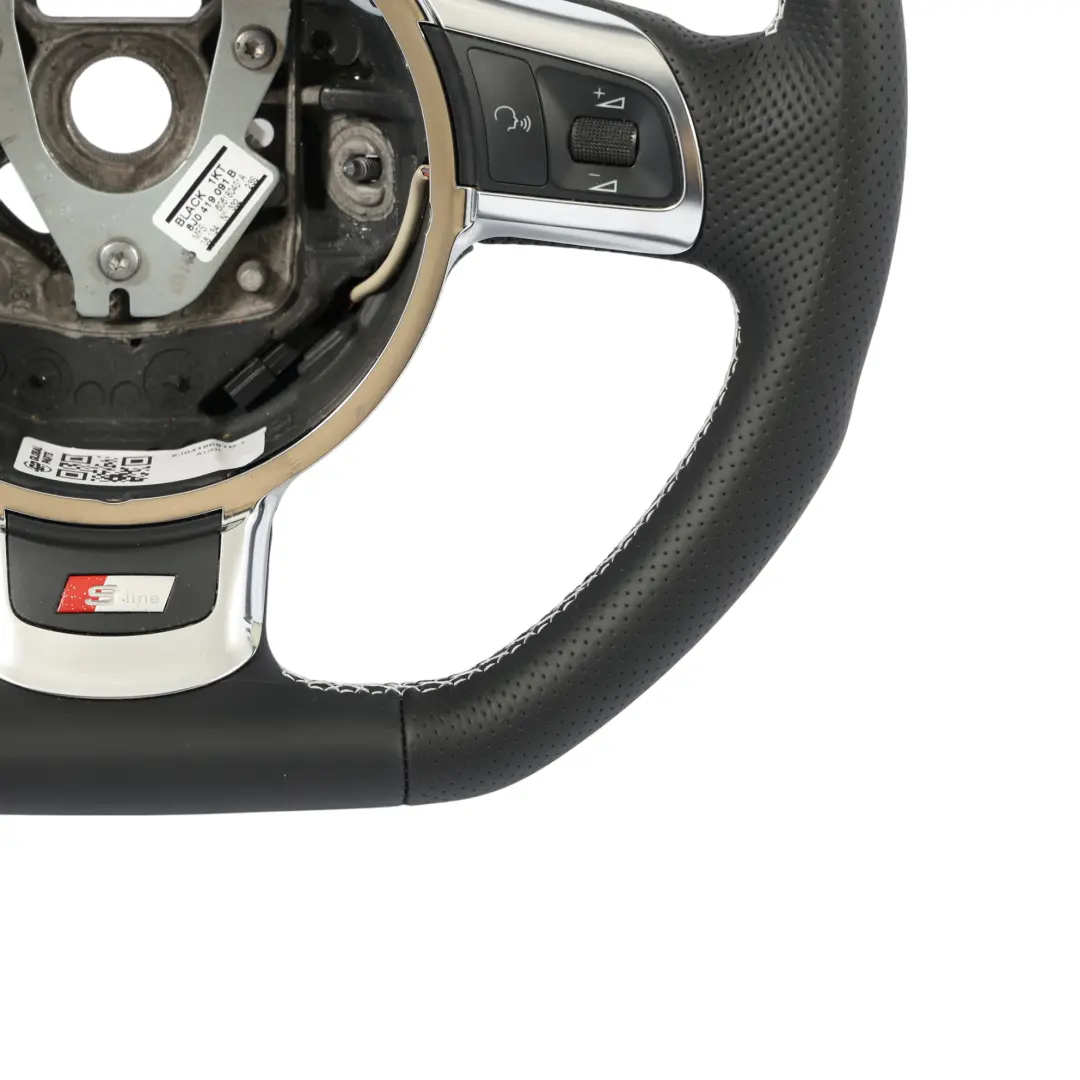 Audi TT 8J Steering Wheel NEW Black Leather Flat Bottom White Thread - SKU 8J0419091B-1 - Part number 8J0419091B