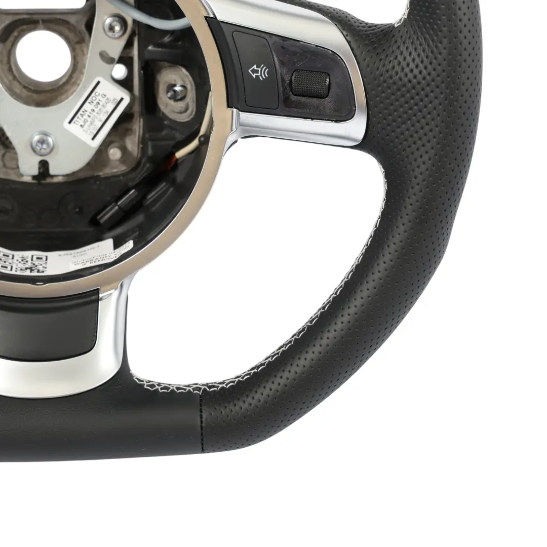Audi A3 8P Volante NUOVO In Pelle Nera Fondo Piatto Filo Bianco - SKU 8J0419091G-1 - Numero di parte 8J0419091G