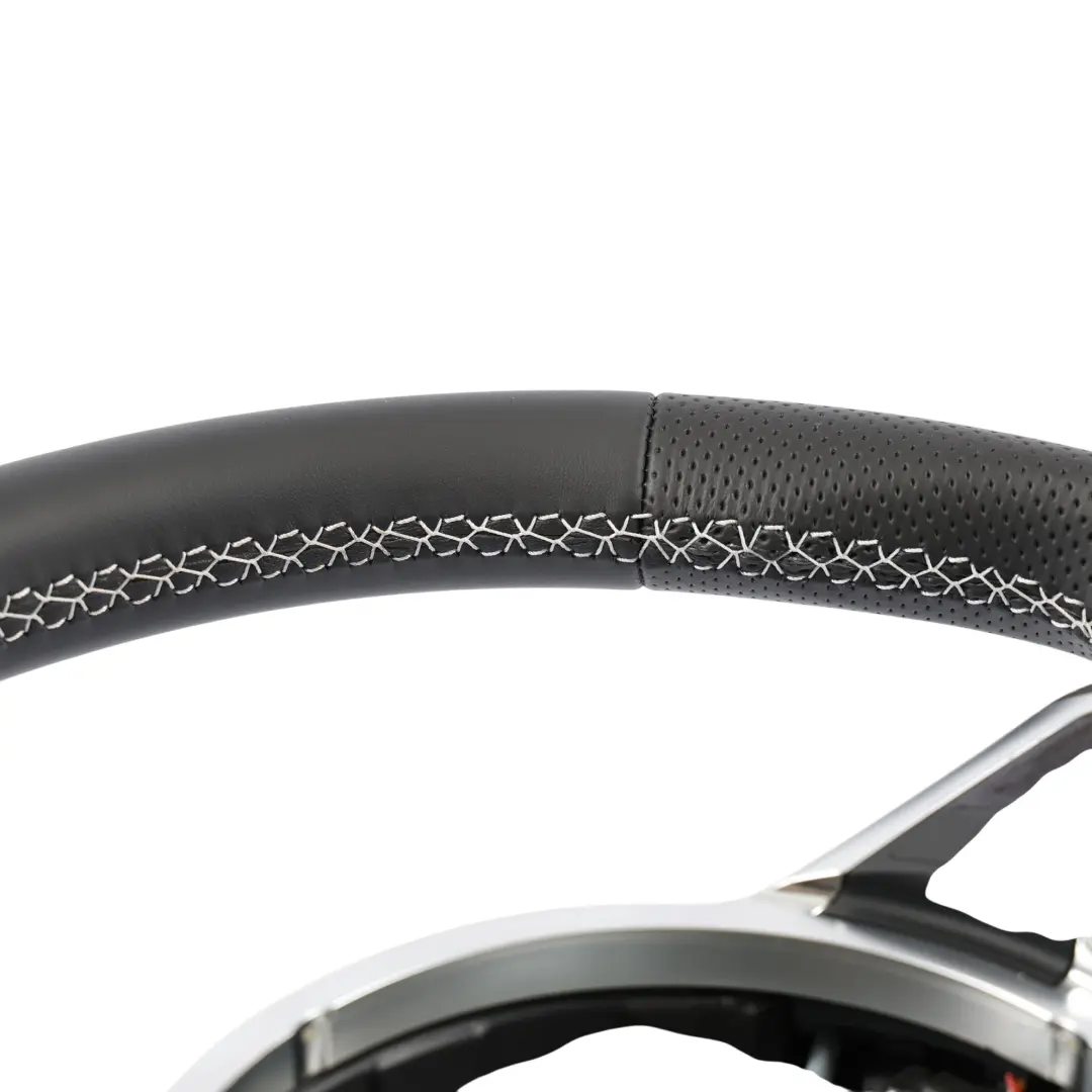 Audi A3 8P Volante NUOVO In Pelle Nera Fondo Piatto Filo Bianco - SKU 8J0419091G-1 - Numero di parte 8J0419091G