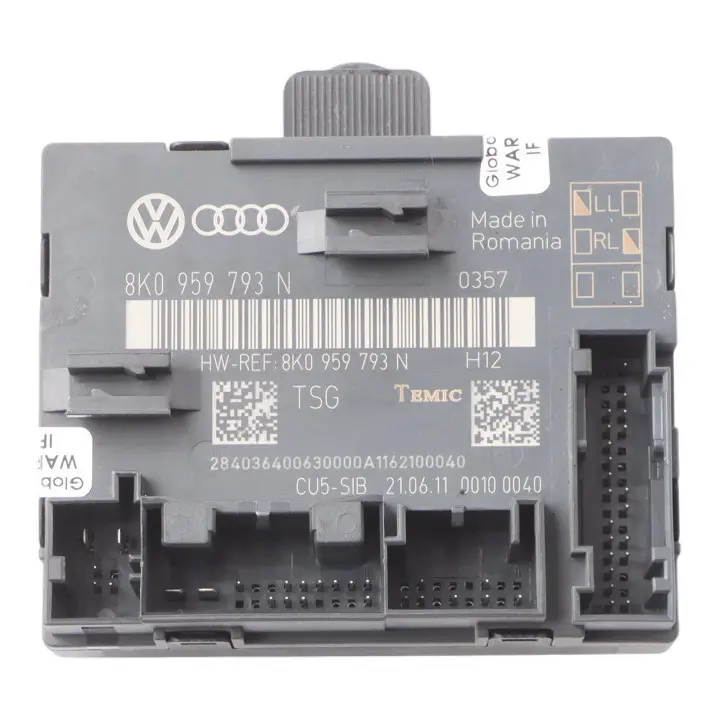 Front Door Module Control Unit ECU Driver's Side to Audi Q5 8R with Part number 8K0959793N Audi Q5 8R Front Door Module Control Unit ECU Driver's Side - SKU 8K0959793N - Part number 8K0959793N