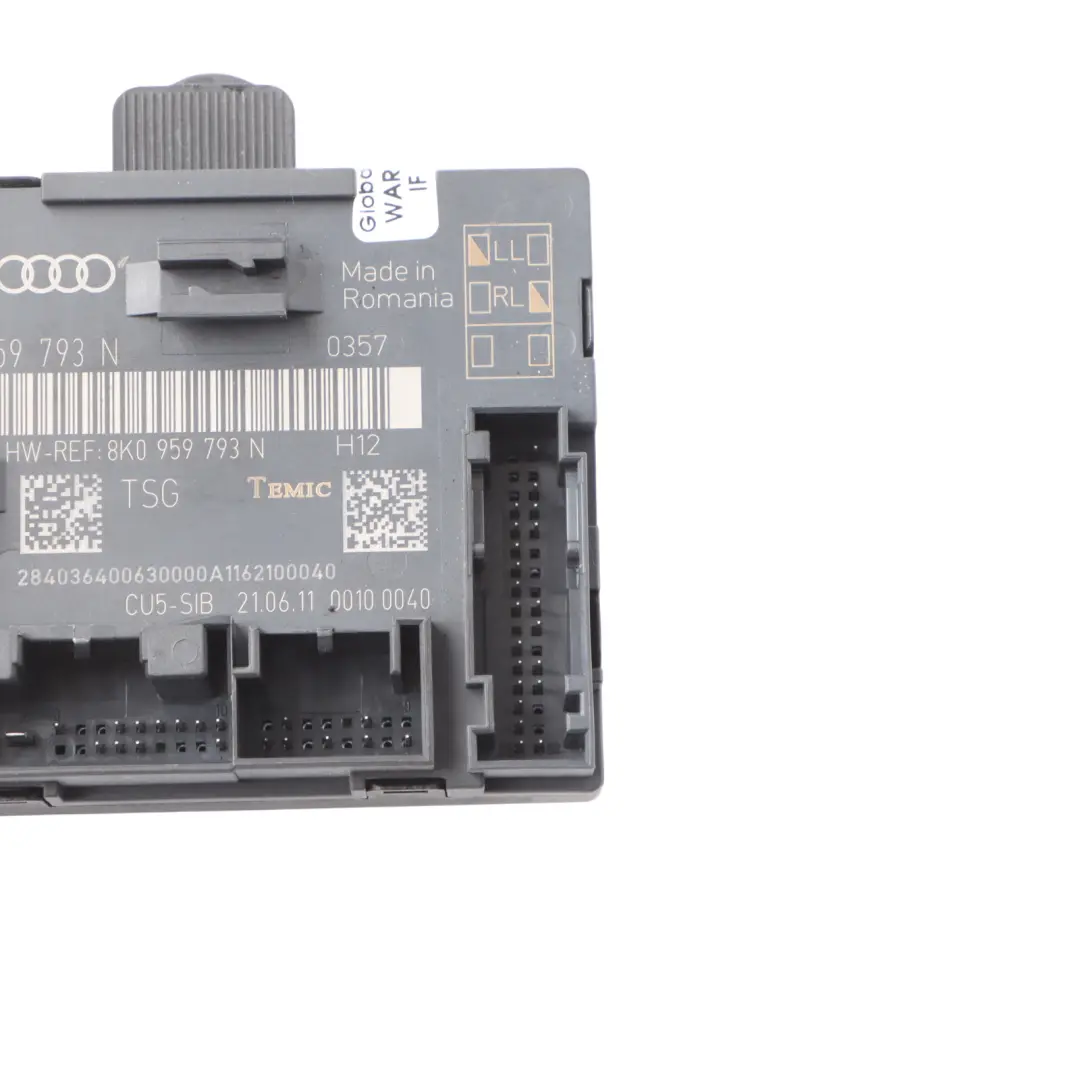 Módulo Puerta Delantera Unidad Control ECU Lado Conductor para Audi Q5 8R con número de pieza 8K0959793N Audi Q5 8R Módulo Puerta Delantera Unidad Control ECU Lado Conductor - SKU 8K0959793N - Número de pieza 8K0959793N