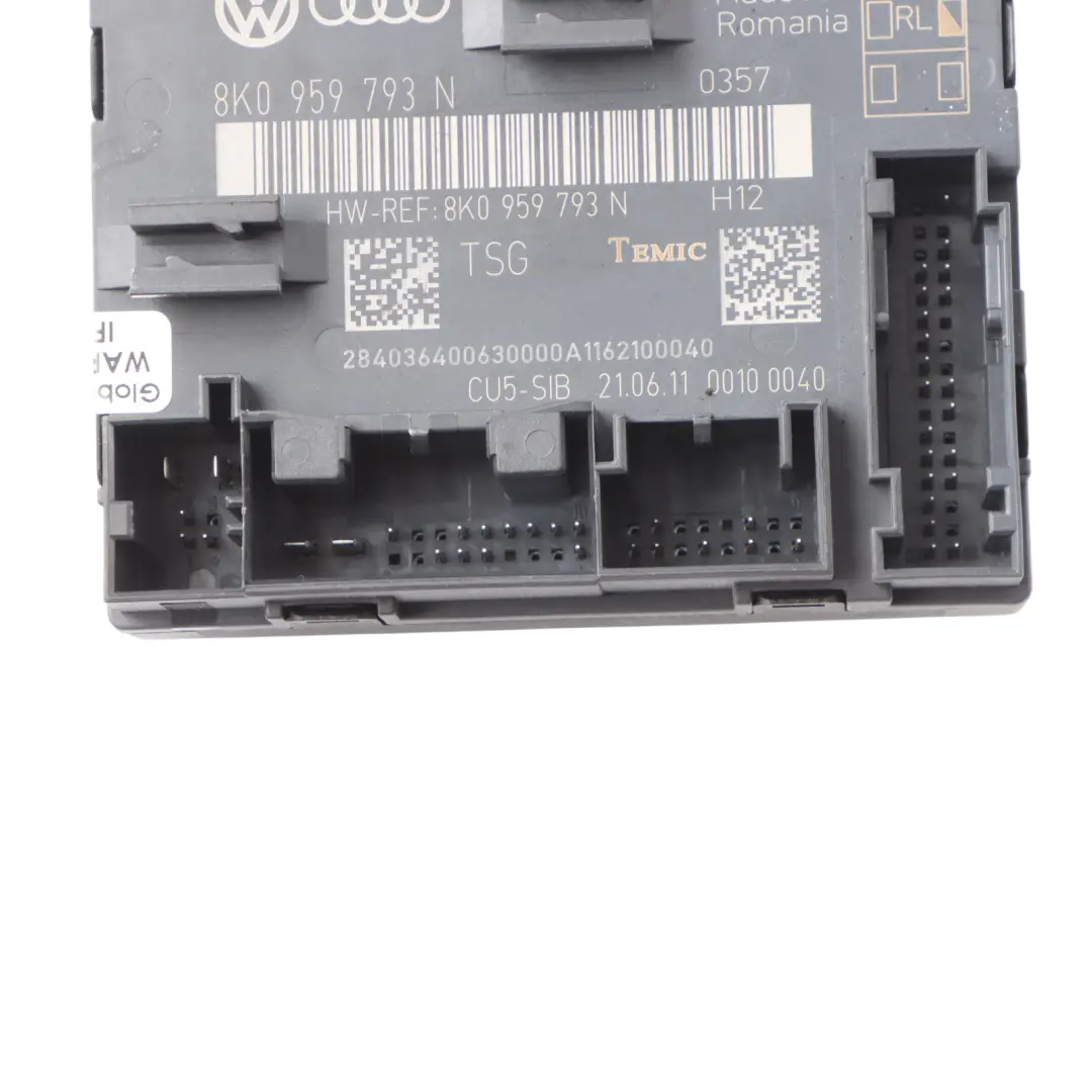 Módulo Puerta Delantera Unidad Control ECU Lado Conductor para Audi Q5 8R con número de pieza 8K0959793N Audi Q5 8R Módulo Puerta Delantera Unidad Control ECU Lado Conductor - SKU 8K0959793N - Número de pieza 8K0959793N