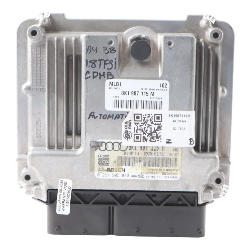 Audi A4 B8 A5 8T 1.8 TFSI CDHB 160 CV Unidad Control Motor Automático 8K1907115M