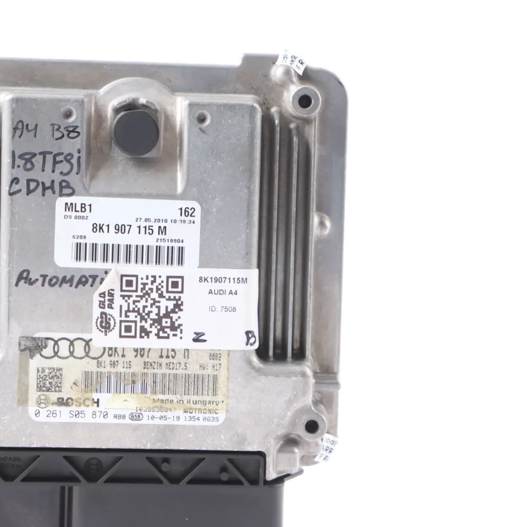 Audi A4 B8 A5 8T 1.8 TFSI CDHB 160HP Calculateur Moteur Automatique - SKU 8K1907115M - Numéro de pièce 8K1907115M