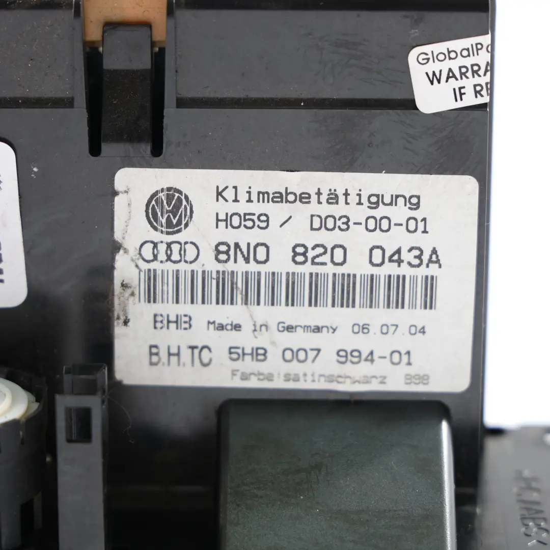 8N Aire Acondicionado Calentador Climatizador A/C Panel para Audi TT con número de pieza 8N0820043A Audi TT 8N Aire Acondicionado Calentador Climatizador A/C Panel - SKU 8N0820043A-1 - Número de pieza 8N0820043A