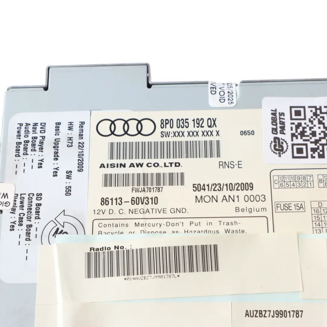 Radio Media GPS Sat Audi Navigation Plus Unità 8P0035192QX per Audi A3 S3 8P con numero di parte 8P0035192SX Audi A3 S3 8P Radio Media GPS Sat Audi Navigation Plus Unità 8P0035192QX - SKU 8P0035192SX - Numero di parte 8P0035192SX
