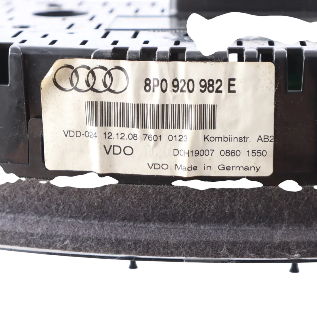 Instrument Cluster Speedo Clocks Meter Manual to Audi A3 8P 1.4 TFSI Petrol with Part number 8P0920982E Audi A3 8P 1.4 TFSI Petrol Instrument Cluster Speedo Clocks Meter Manual - SKU RHD-8P0920982E - Part number 8P0920982E
