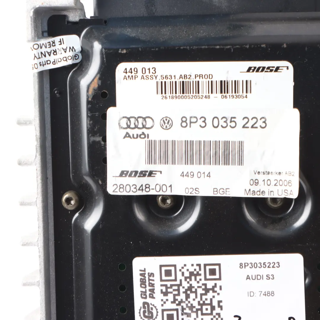Audio Sound System Amplifier Bose to Audi S3 8P with Part number 8P3035223 Audi S3 8P Audio Sound System Amplifier Bose - SKU 8P3035223 - Part number 8P3035223