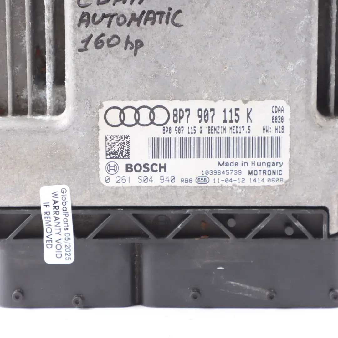 Audi A3 8P 1.8 TFSI CDAA 160HP Engine Module ECU Kit Ignition + Key - SKU 8P7907115K-1 - Part number 8P7907115K
