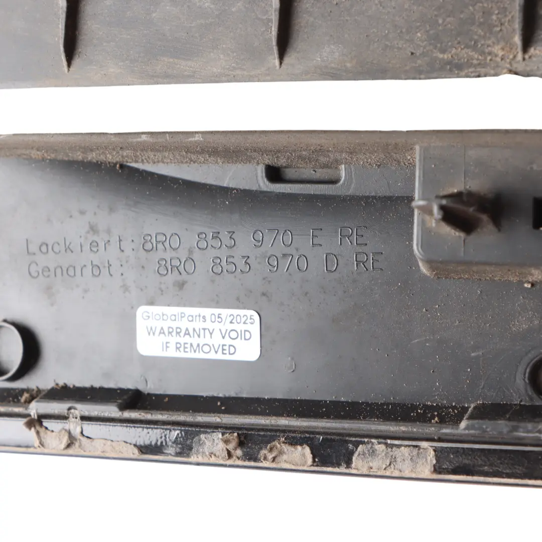 Door Trim Strip Rear Right O/S Brilliant Black Metallic - Y9B to Audi Q5 8R with Part number 8R0853970E Audi Q5 8R Door Trim Strip Rear Right O/S Brilliant Black Metallic - Y9B - SKU 8R0853970E-BBL - Part number 8R0853970E