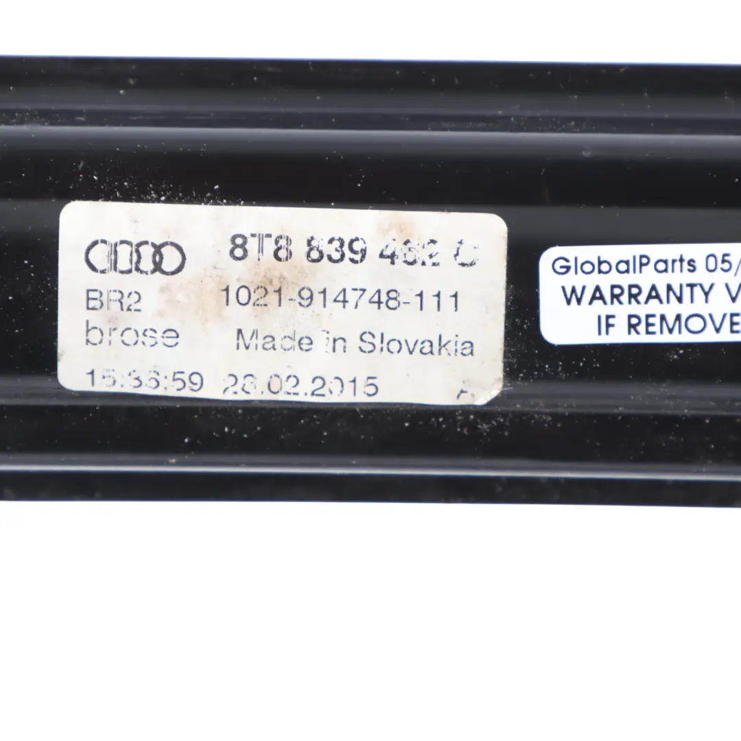Window Lifter Rear Door Right O/S Regulator Mechanism to Audi A5 8T with Part number 8T8839462C Audi A5 8T Window Lifter Rear Door Right O/S Regulator Mechanism - SKU 8T8839462C - Part number 8T8839462C