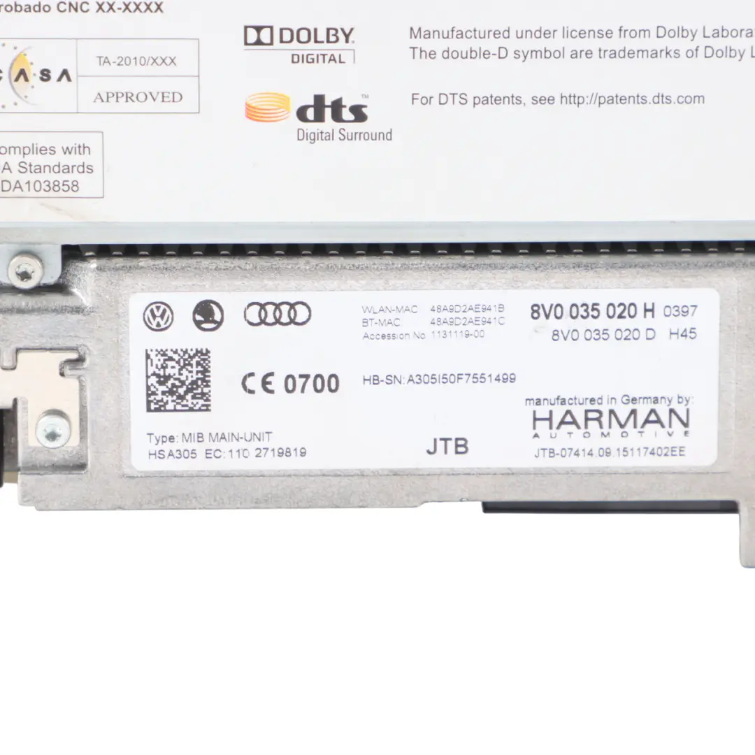 MMI Lecteur CD Multimédia Principale Infodivertissement pour Audi A3 8V à propos du numéro de pièce 8V0035020H Audi A3 8V MMI Lecteur CD Multimédia Principale Infodivertissement - SKU 8V0035020H - Numéro de pièce 8V0035020H