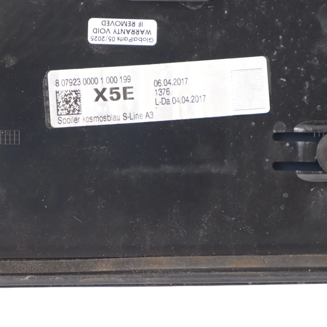 Spoiler Boot Trunk Lid Panel Cosmos Blue Metallic X5E to Audi A3 8V Hatchback Rear with Part number 8V3827933F Audi A3 8V Hatchback Rear Spoiler Boot Trunk Lid Panel Cosmos Blue Metallic X5E - SKU 8V3827933F-COBL - Part number 8V3827933F
