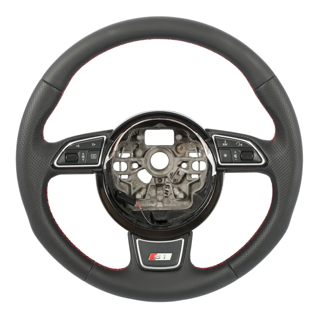 Steering Wheel NEW Black Leather Red Threads to Audi A1 S1 8X with Part number 8X0419091R Audi A1 S1 8X Steering Wheel NEW Black Leather Red Threads - SKU 8X0419091R-1 - Part number 8X0419091R