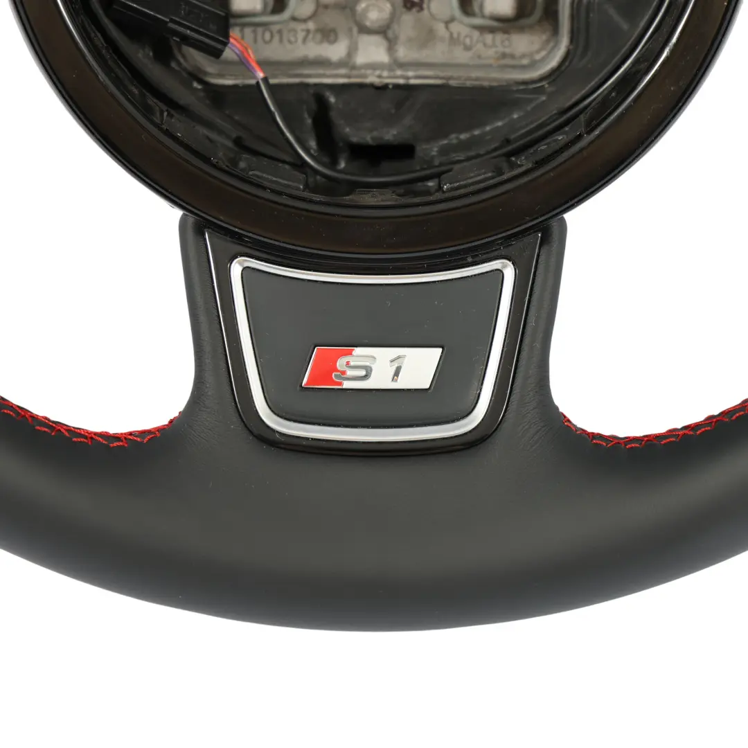 Audi A1 S1 8X Steering Wheel NEW Black Leather Red Threads - SKU 8X0419091R-1 - Part number 8X0419091R