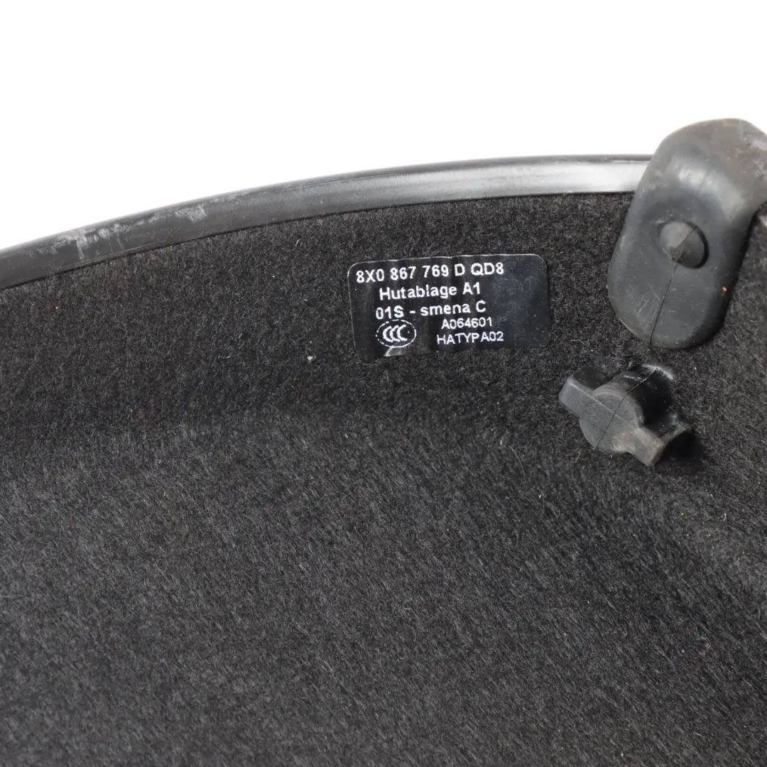 Parcel Shelf Trim Boot Trunk Cover Panel Black to Audi A1 8X with Part number 8X0867769D Audi A1 8X Parcel Shelf Trim Boot Trunk Cover Panel Black - SKU 8X0867769D - Part number 8X0867769D