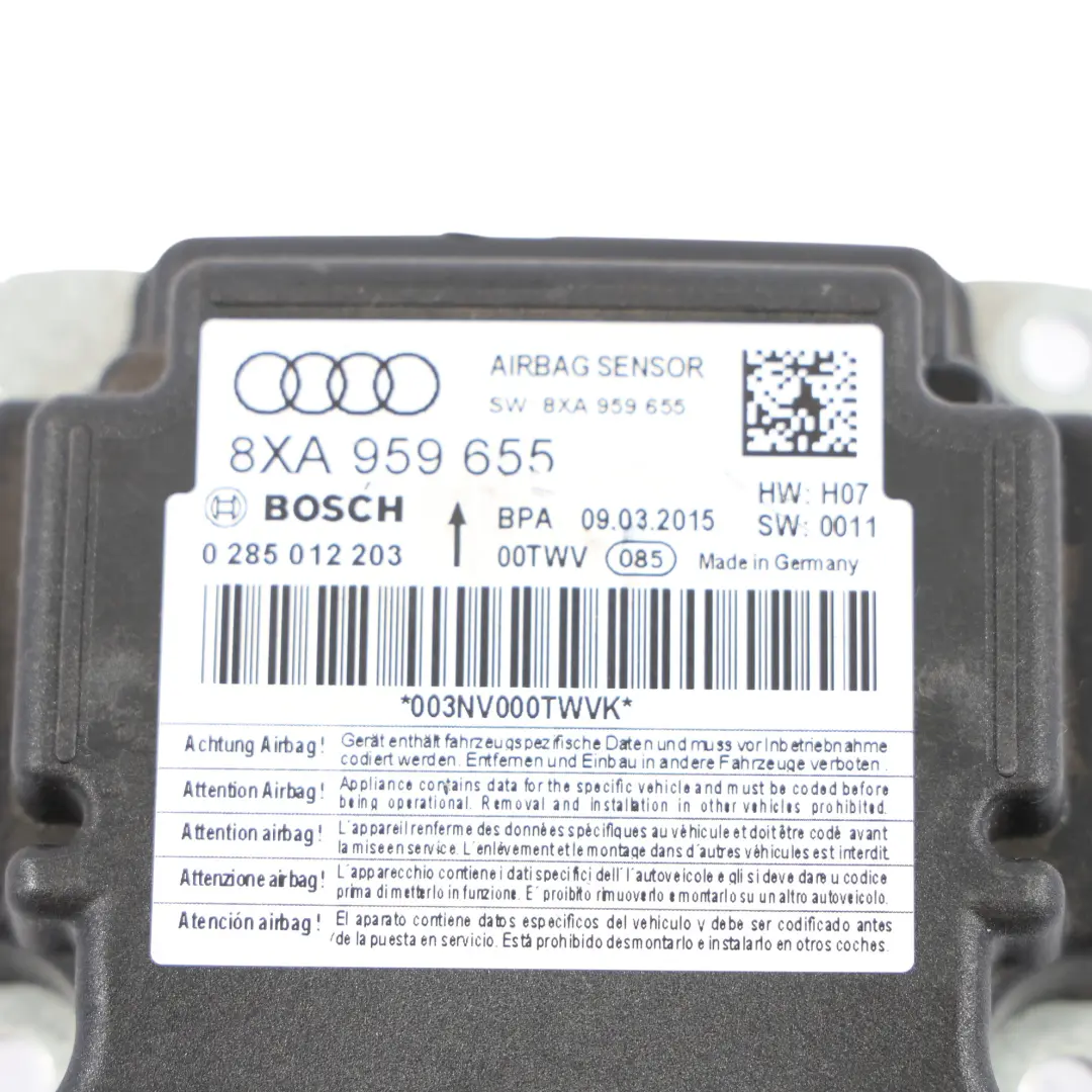 Module Control Sensor SRS System ECU Unit to Audi A1 8X Air with Part number 8XA959655 Audi A1 8X Air Module Control Sensor SRS System ECU Unit - SKU 8XA959655 - Part number 8XA959655