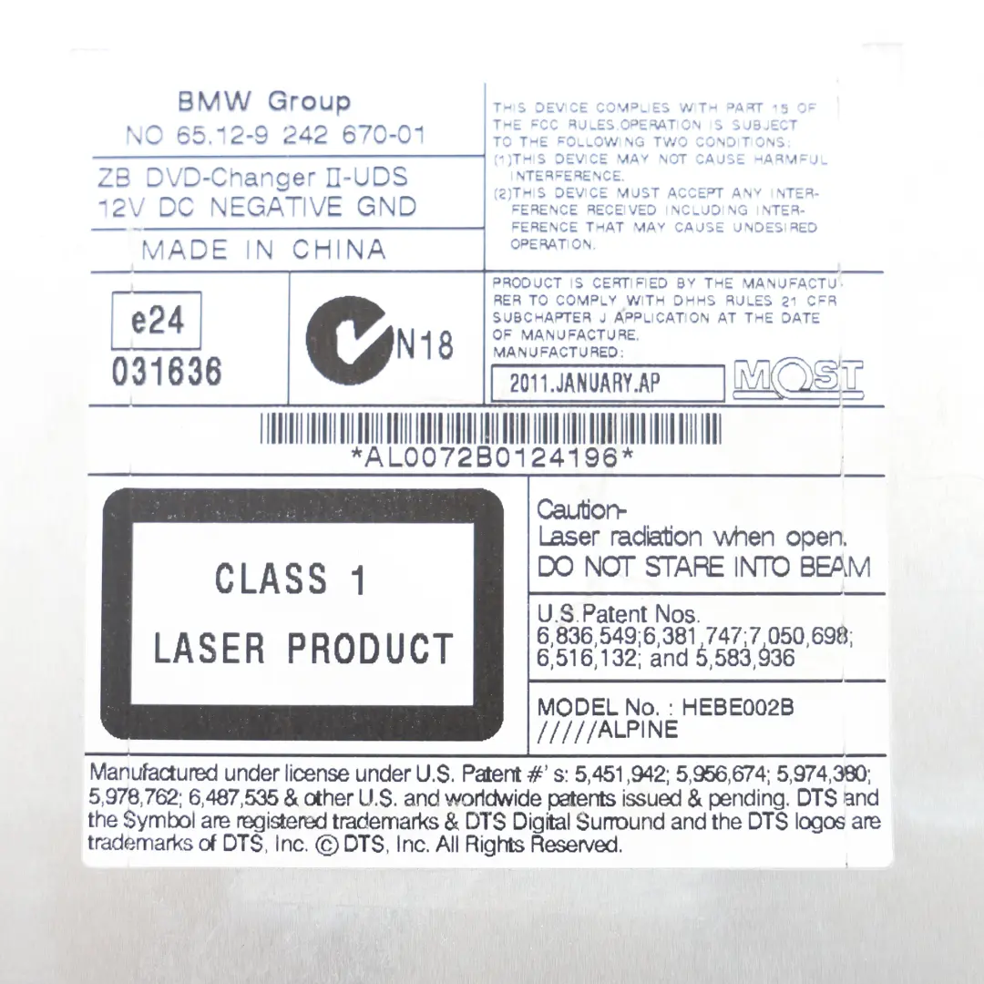 DVD Changer BMW F01 F10 F11 F12 F20 F30 Disc Changer Control Unit 9259800 to with Part number 9242670 DVD Changer BMW F01 F10 F11 F12 F20 F30 Disc Changer Control Unit 9259800 - SKU 9242670 - Part number 9242670