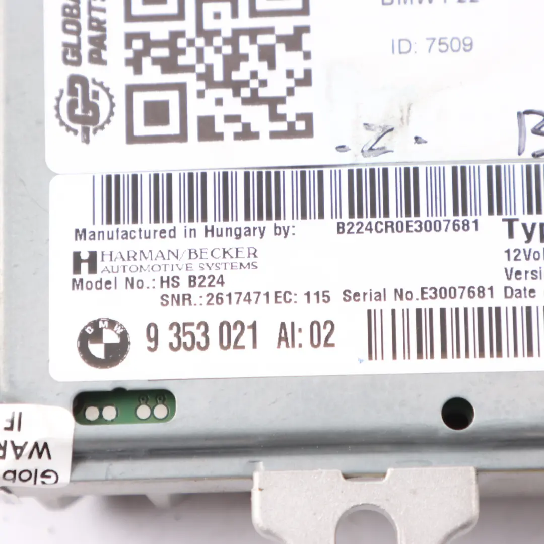 Audio Amplifier BMW F20 F21 F22 Harman/Becker Active Sound Design System to with Part number 9353021 Audio Amplifier BMW F20 F21 F22 Harman/Becker Active Sound Design System - SKU 9353021 - Part number 9353021